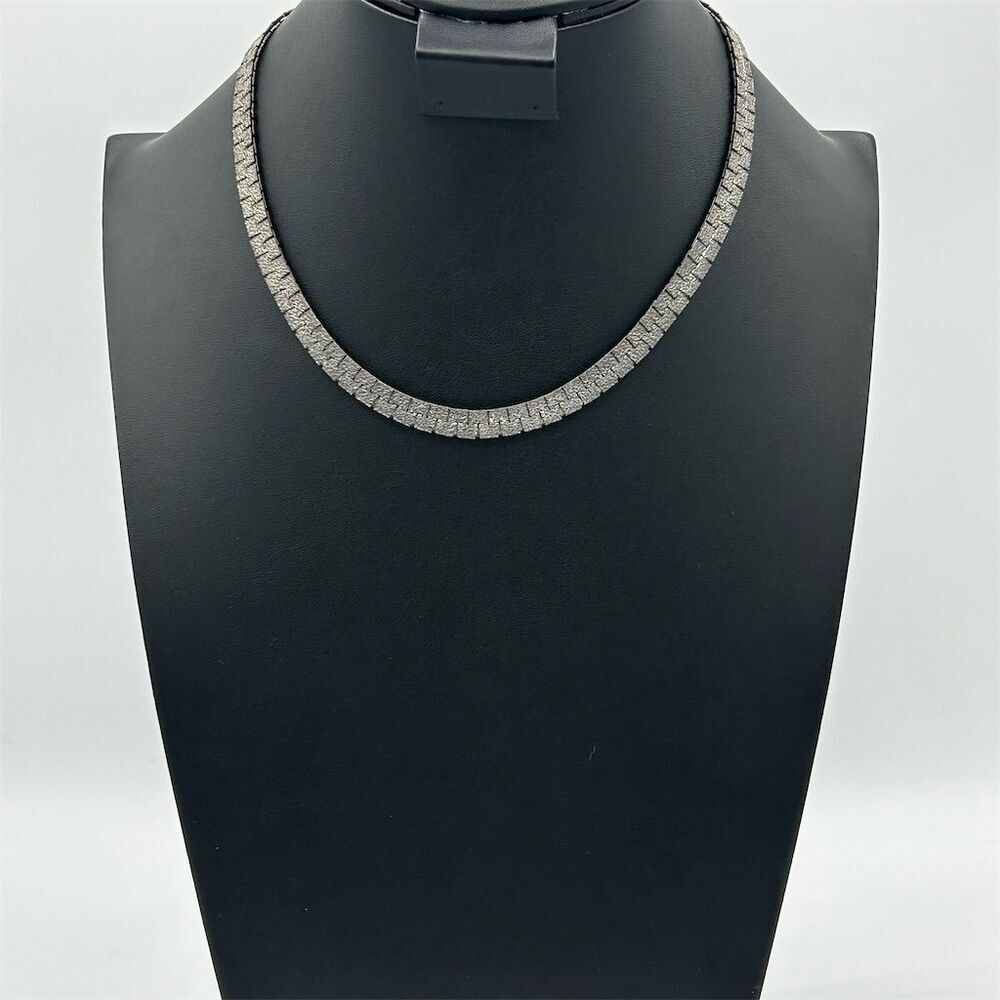 Vintage Wide Textured Antiqued Finish Metal Necklace